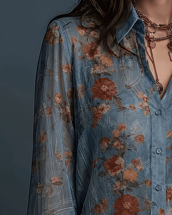 Floral Ruffle Lapel Blouse