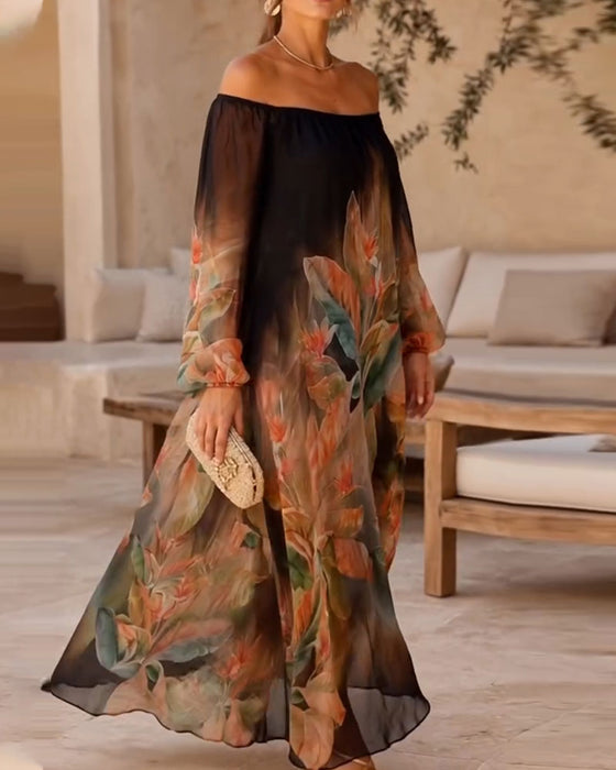 Off-Shoulder Floral Gradient Dress
