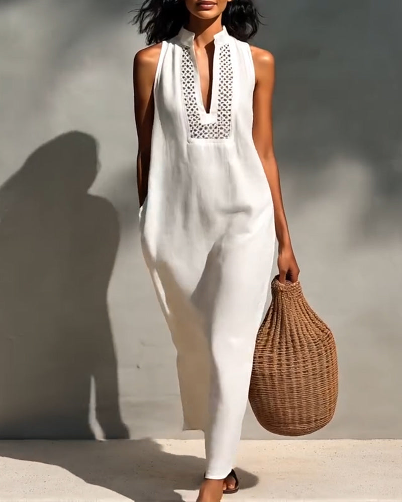 Sleeveless V-Neck Long Dress