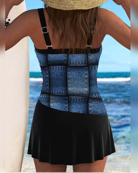 Skirt-Style Suspender Slim Swimsuit