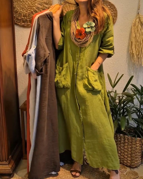 Pocket Linen Cardigan Casual Dress