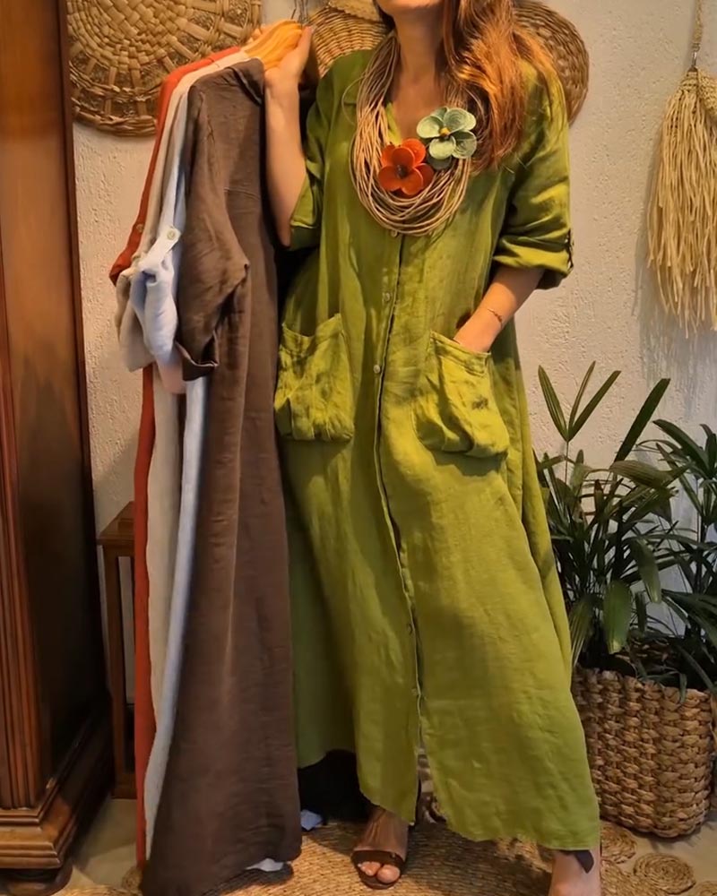Pocket Linen Cardigan Casual Dress