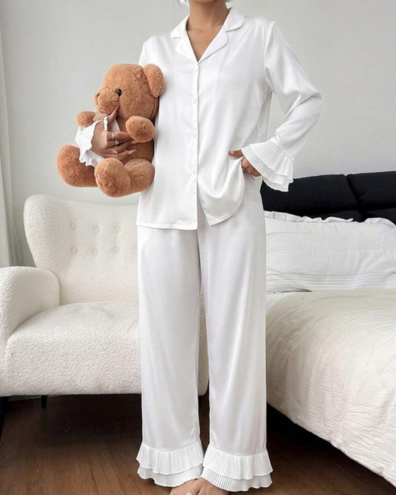 Double Layer Ruffled Shirt Collar Pajama Set