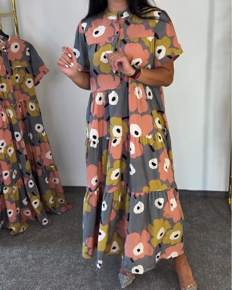 Mandarin Collar Print Layered Dresses