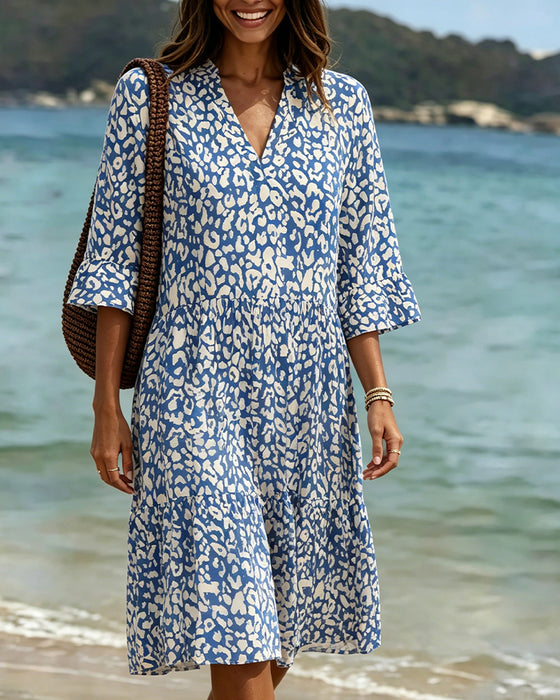 Ruffle V-Neck Leopard Dress