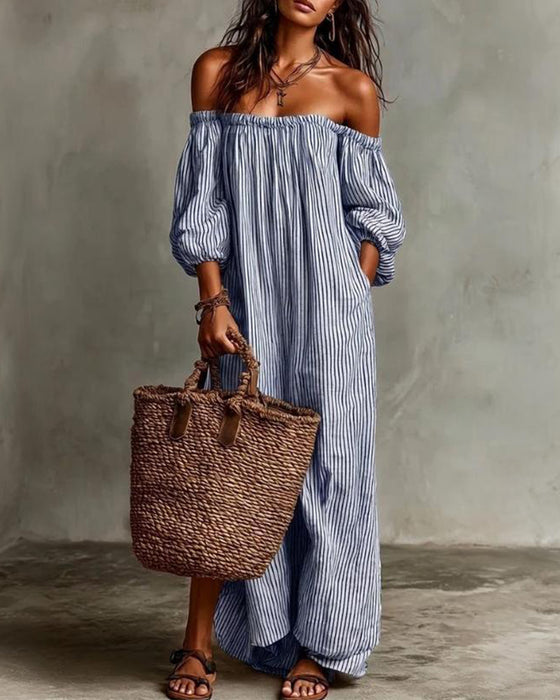 Loose Off-Shoulder Striped Dress