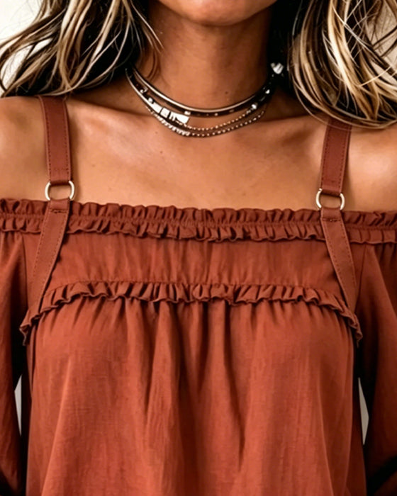 Off-Shoulder Spaghetti Strap Puff Sleeve Blouses