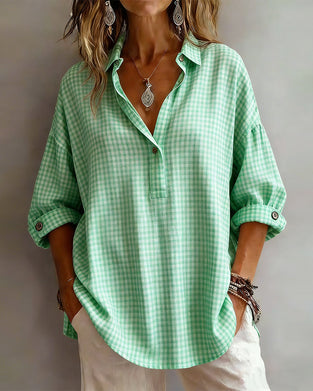 Plaid Fashion Lapel Blouse
