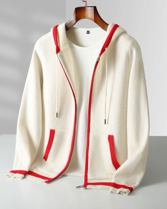 Hooded Full-Zip Contrast Sweater Cardigan
