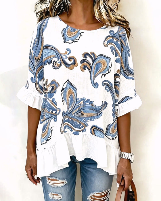 Lotus Leaf And Floral Patchwork Blouse