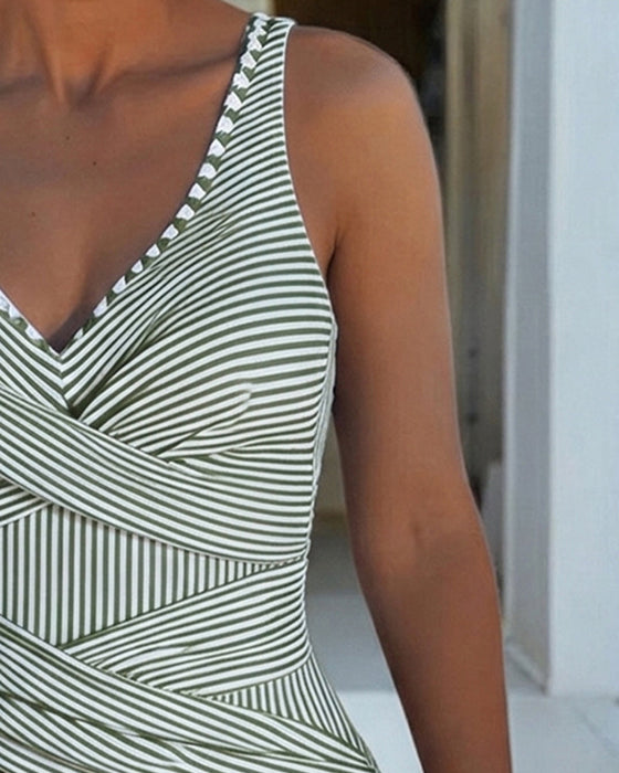 V-Neck Striped One-Piece