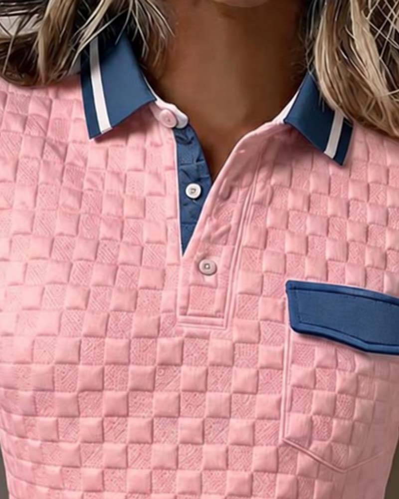 Check Color-Block Long Sleeve Top