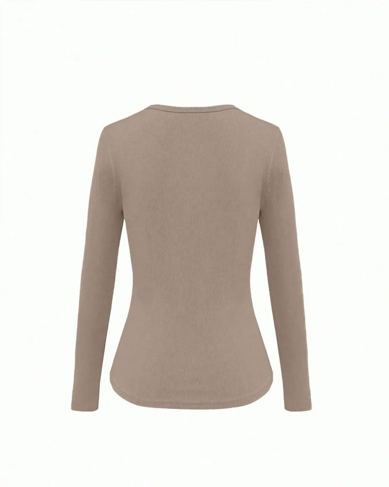 Long Sleeve V-Neck Solid Color Top