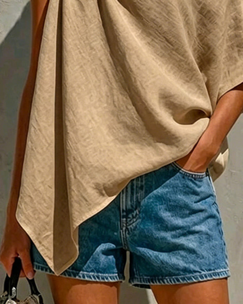 One-Shoulder Knot Asymmetric Blouse