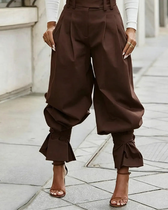 Design Cuffed Pleated Casual Pants
