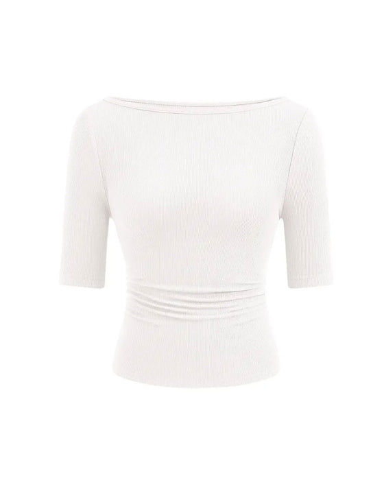 Off-Shoulder Knitted Solid Color T-Shirt