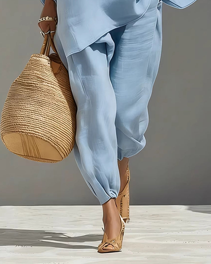 V-Neck Relaxed Sleeve Casual Set