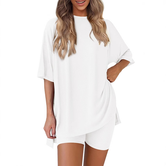 Relaxed Fit Solid Color Casual Set