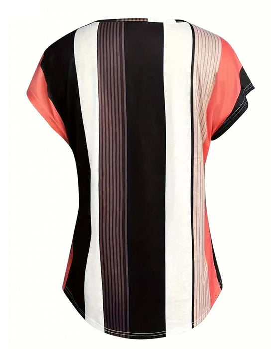 Vertical Striped Commuter Short-Sleeved Blouse