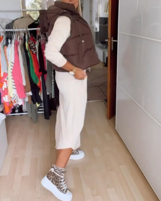 Solid color hooded vest coat