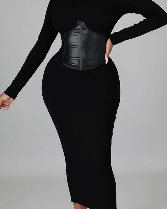 Solid-Color Paneled Bodycon Dress
