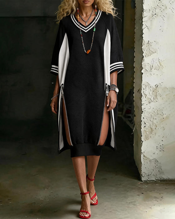 Color-Block Side Zip Slit Dress