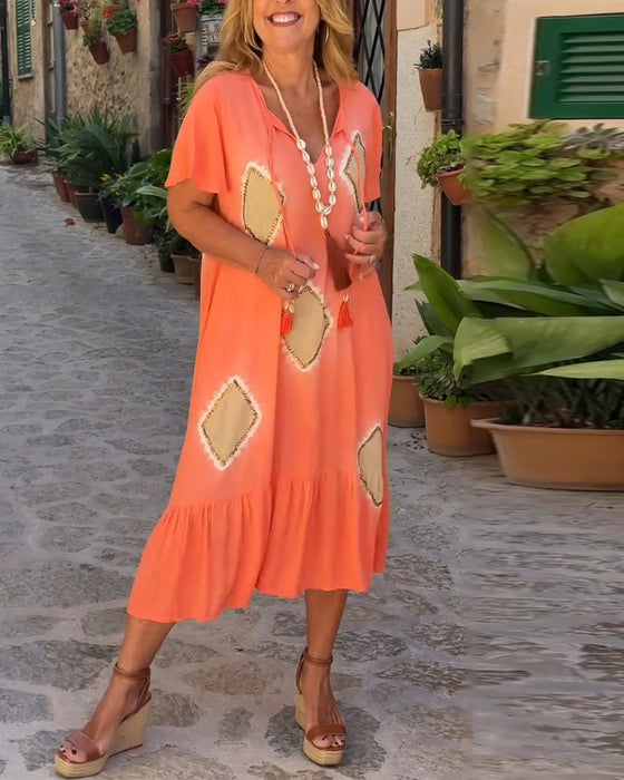 Geometric Print V-Neck Loose Dress