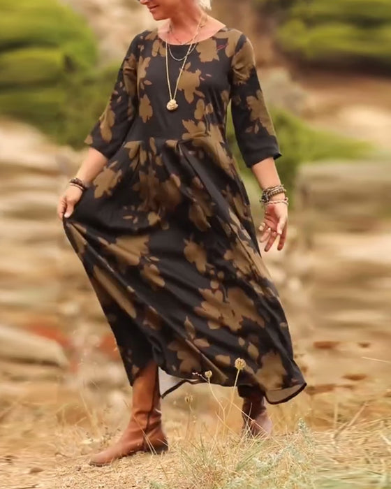 Temperament Retro Printed Dress