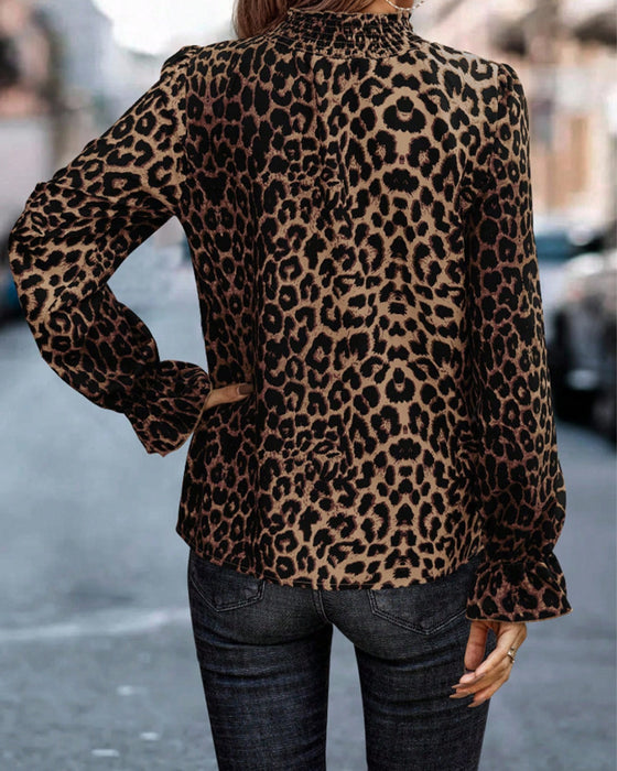 Leopard-Print Long-Sleeve Blouse