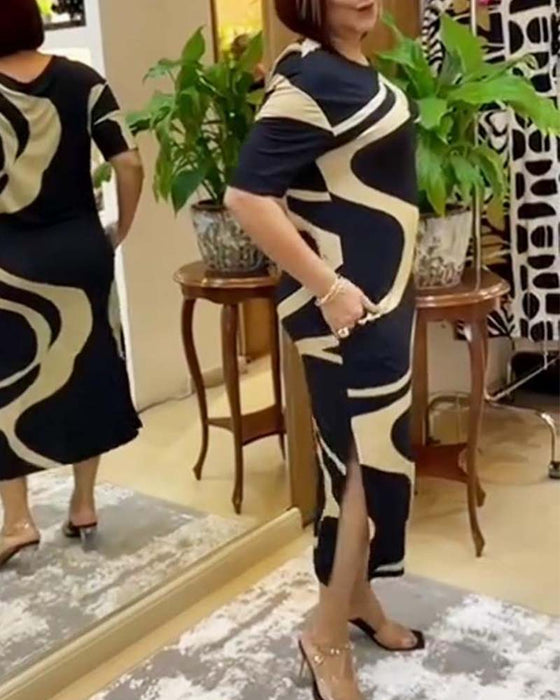 Casual print slit dress