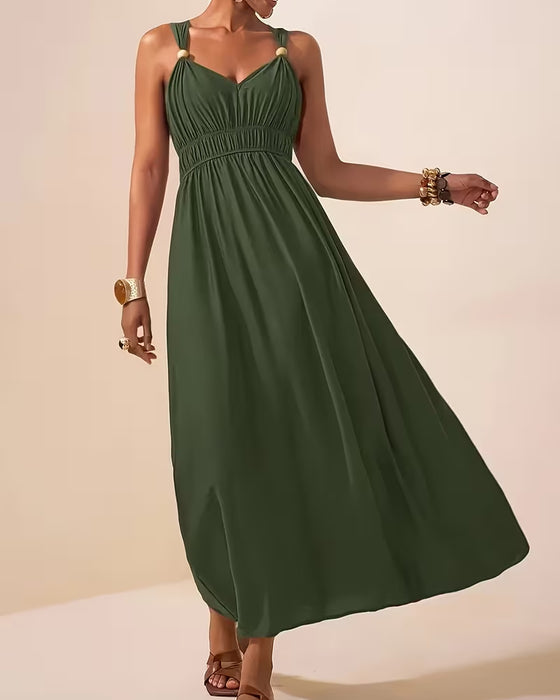 Sleeveless Shirred Suspender Waist-Cinching Dress