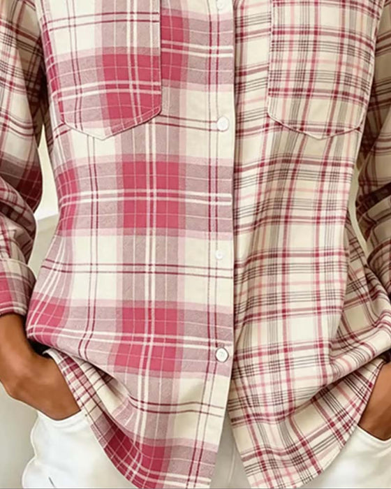 Plaid Color Block Long Sleeve Shirt