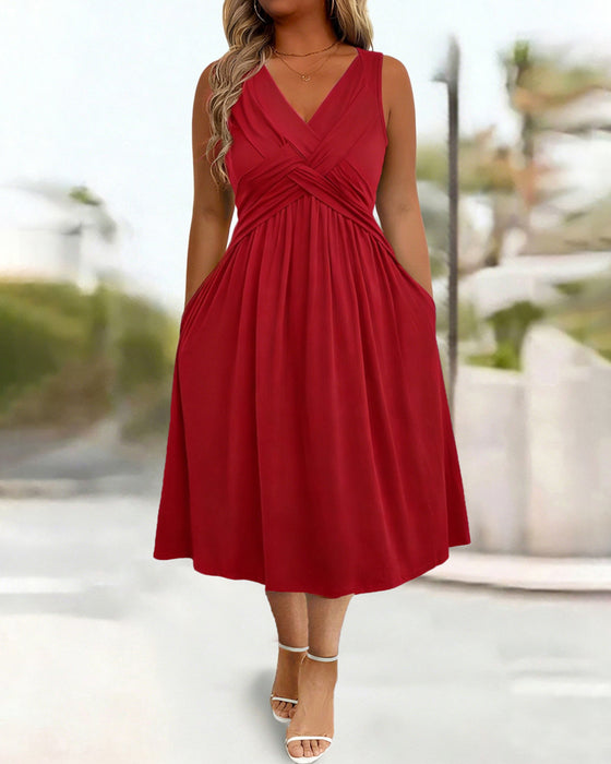 Solid Color Pocket Twist Tank Dress