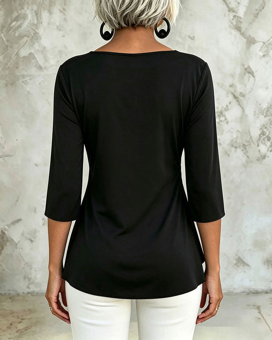 V-Neck Draped Irregular Blouse
