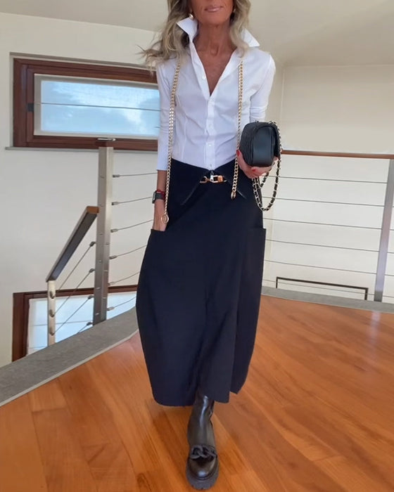 Fashionable solid color zipper pocket skirt