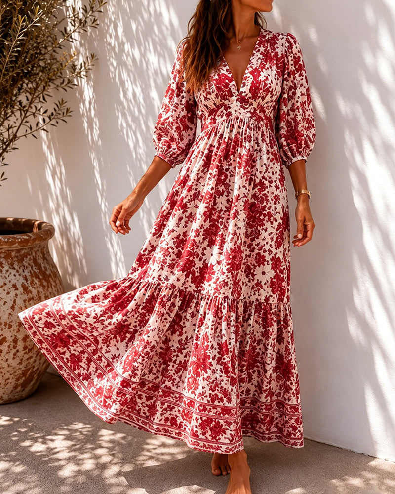 Blue Porcelain Print Waist-Cinched Dresses