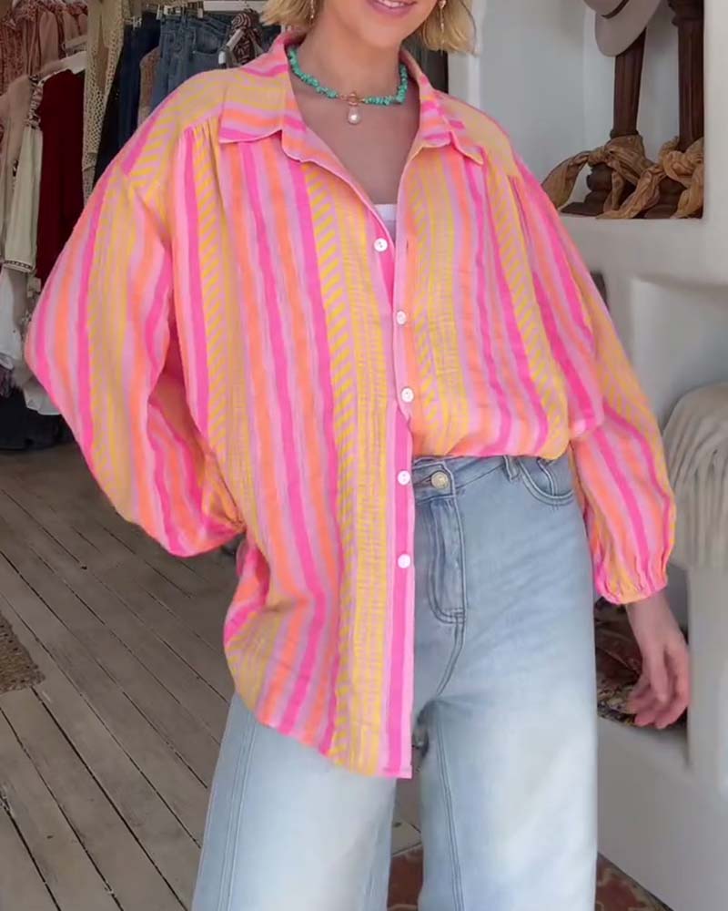 Color-Block Striped Loose Blouse