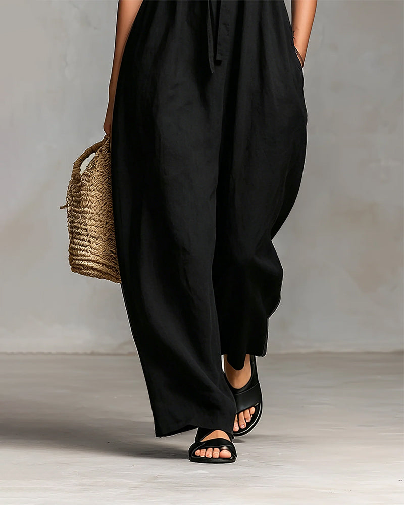 Casual Solid Color Sleeveless Jumpsuits