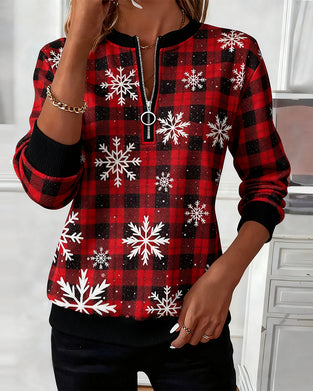 Half-Zip Collar Snowflake Print Sweatshirt