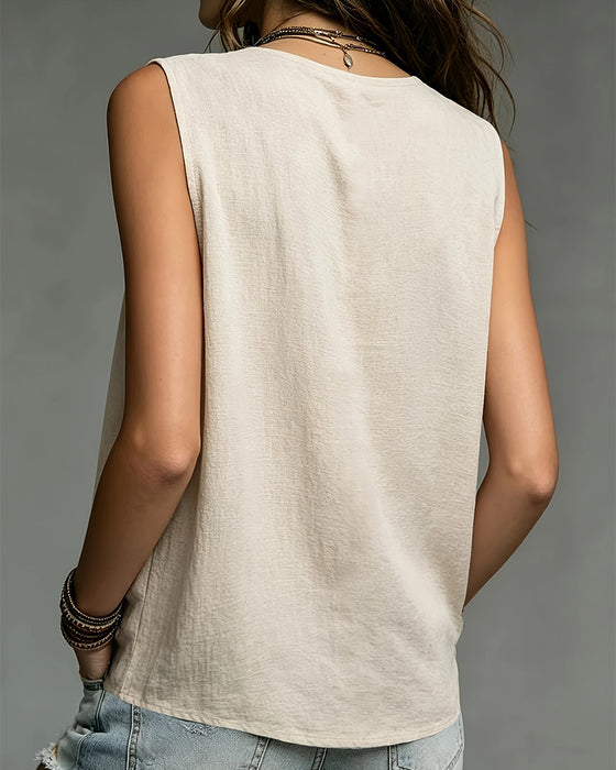 Tank-Style Sleeveless Ruched V-Neck Blouse