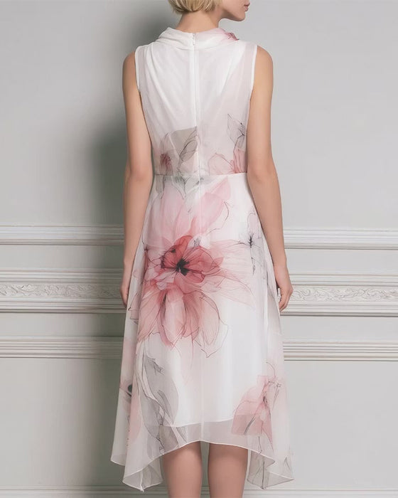 Mock Neck Sleeveless Floral Dress