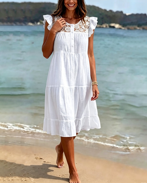 Flutter Sleeve Lace Patchwork Dress