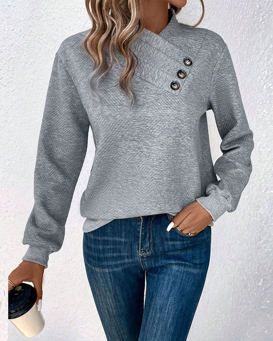 Solid color button fashion sweatshirt