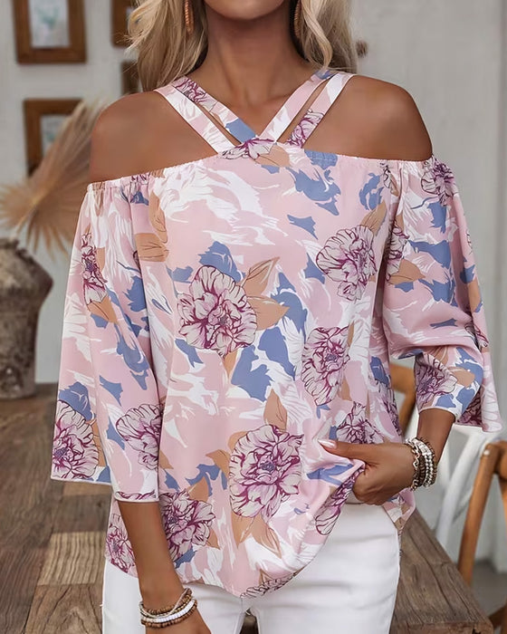 Floral Cross Off-Shoulder Blouse