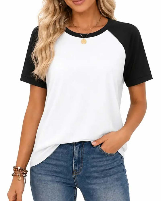 Crew Neck Color-Block Raglan Sleeve T-Shirt
