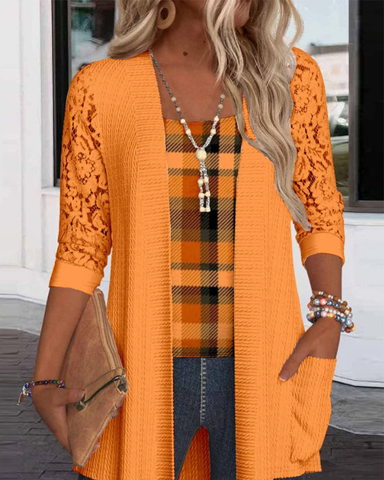 Faux Two-Piece Plaid Top