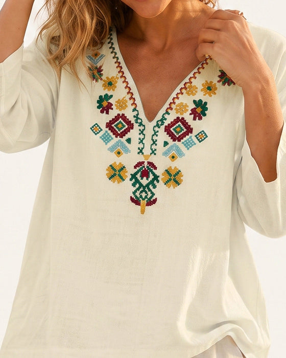 V-Neck Bohemian Printed Blouse