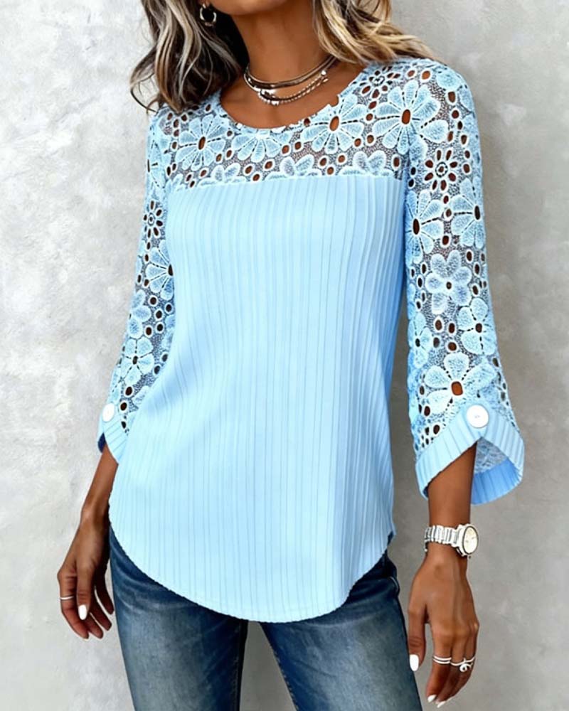 Long-Sleeved Solid-Color Round-Neck Blouse