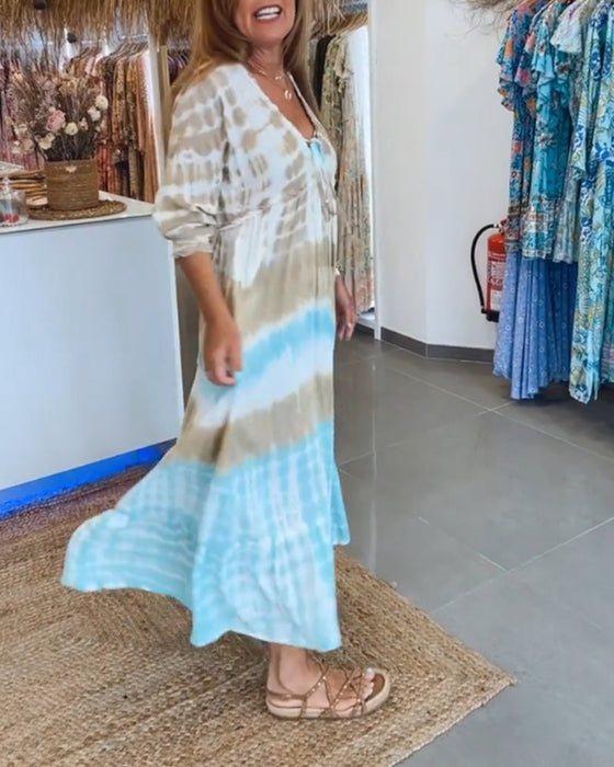 Contrast print strappy casual dress