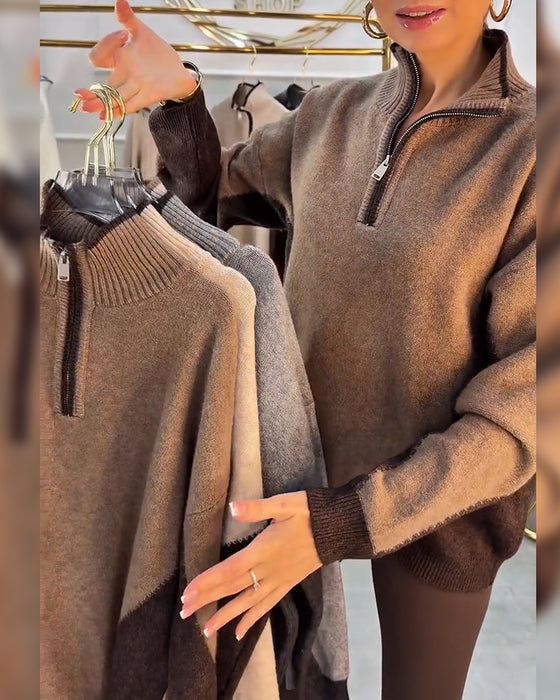 Half-Zip Contrast Color Pullover
